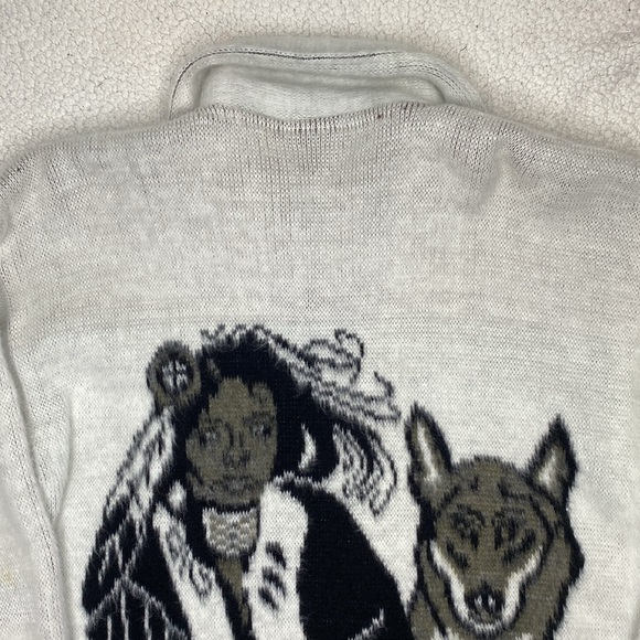 Rumiñahui Wool Incan Woman And Wolf Full Zip Sweater: Size Large - Picture 4 of 12
